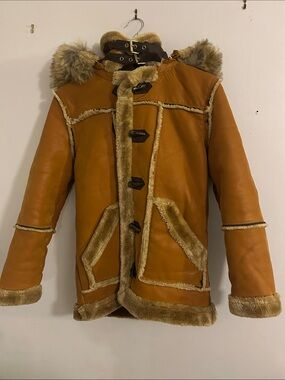 Jordan Craig Camel Tan Faux Shearling Hooded Toggle Jacket